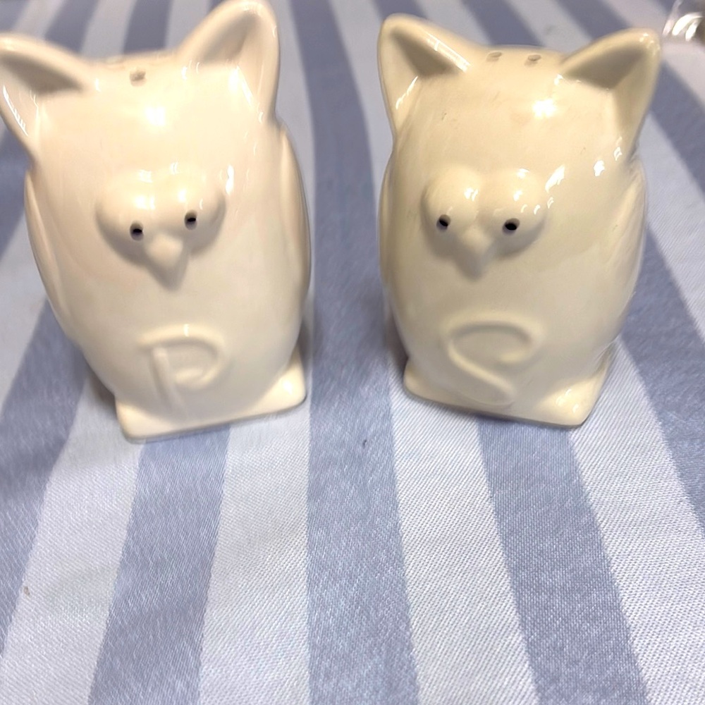 VTG Ceramic Owl Salt and Pepper Shakers in Cream